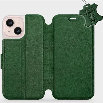 Pouzdro na mobilní telefon Kožené flip pouzdro Mobiwear - Apple iPhone 13 Mini - Zelené (Kožené knížkové pouzdro, obal, kryt na mobil Apple iPhone 13 Mini, Zelené, materiál Genuine Leather, ochrana 360°, stojánek, silikonová vanička, magnetické zavírání)