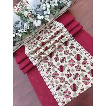 Vánoční dekorace Běhoun vánoční - vánoční ozdoby na béžové v kombinaci s vínovým mramorem