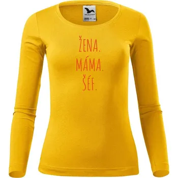 Dámské oblečení DOBRÝ TRIKO Dámské triko s potiskem Žena máma šéf Velikost: XS, Barva: Žlutá