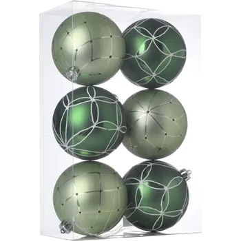 Vánoční ozdoba Ozdoba závěsná koule 10cm sada 6ks plast zelená mix