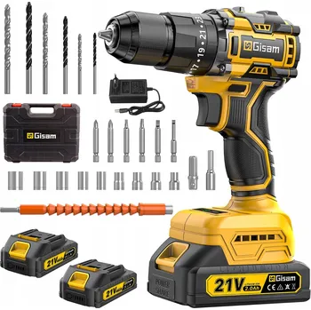 Vrtačka Gisam Aku Vrtačka s příklepem 21 V 2x 2,0 Ah + Sada Vrtáků