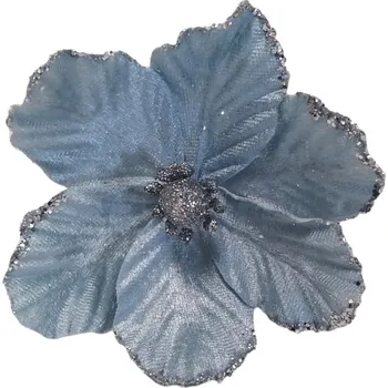 umělá květina Květ magnolie sametový 12 cm - sv.modrý glitr