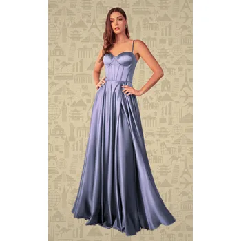 Dámské šaty DIVA Společenské saténové Šaty CARMELLA modré Barva: Modrá, Velikost: M