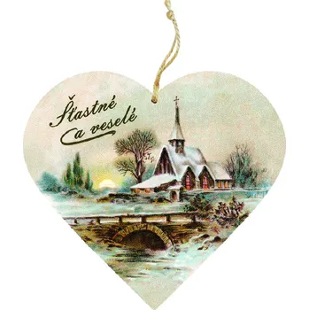 Dřevěné srdce Vánoce - Šťastné a veselé