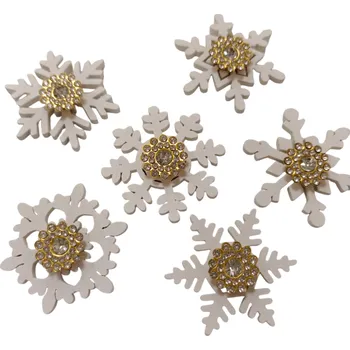 Vánoční dekorace Vločka s kamínky dřevěná 4 cm - bílá - 1 ks