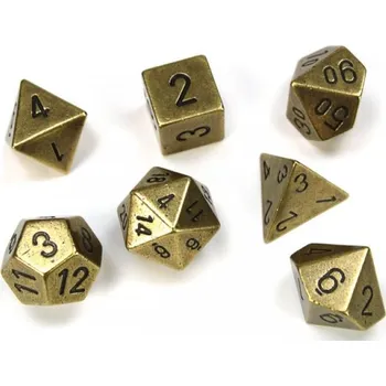 Příslušenství k deskovým hrám Chessex Sada 7 kostek Chessex - Solid Metal Old Brass
