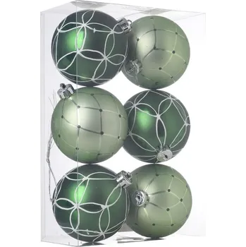 Vánoční ozdoba Ozdoba závěsná koule 8cm sada 6ks plast zelená mix