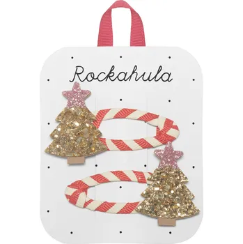 Vánoční dekorace Sponky - Rockahula - Vánoční stromek - Zlatý s růžovou hvězdou a červenou stužkou