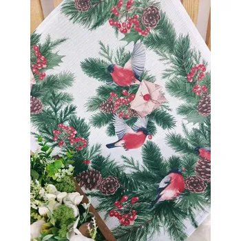 Utěrka Kuchyňská utěrka - vánoční girlanda s červenými ptáčky 50 x 60 cm