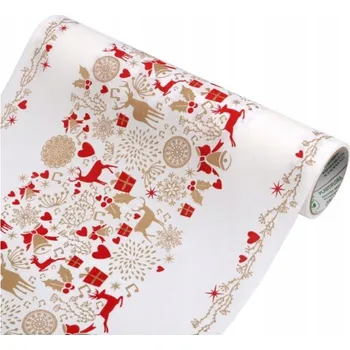 Jednorázový ubrus Šerpa Airlaid bílo-červeno-zlatá 40 cm/250 cm