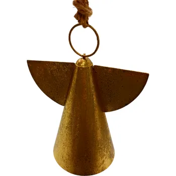 Vánoce Zvonek anděl kovový 14 cm - anticky zlatý
