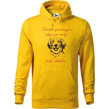 Pánská mikina DOBRÝ TRIKO Pánská mikina s potiskem Tvrdě pracuju pes Velikost pánské mikiny: L, Barva: Žlutá