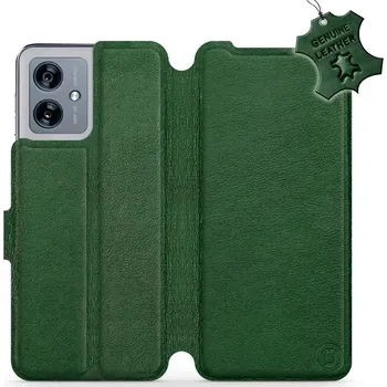 Pouzdro na mobilní telefon Kožené flip pouzdro Mobiwear - Motorola Moto G54 5G / Moto G54 5G Power Edition - Zelené (Kožené knížkové pouzdro, obal, kryt na mobil Motorola Moto G54 5G / Moto G54 5G Power Edition, Zelené, materiál Genuine Leather, ochrana 360°, stojánek, silikonová)