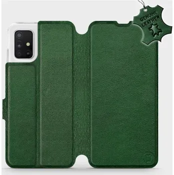 Pouzdro na mobilní telefon Kožené flip pouzdro Mobiwear - Samsung Galaxy A51 - Zelené (Kožené knížkové pouzdro, obal, kryt na mobil Samsung Galaxy A51, Zelené, materiál Genuine Leather, ochrana 360°, stojánek, silikonová vanička, magnetické zavírání)
