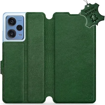 Pouzdro na mobilní telefon Kožené flip pouzdro Mobiwear - Xiaomi Redmi Note 12 Pro 5G - Zelené (Kožené knížkové pouzdro, obal, kryt na mobil Xiaomi Redmi Note 12 Pro 5G, Zelené, materiál Genuine Leather, ochrana 360°, stojánek, silikonová vanička, magnetické zavírání)