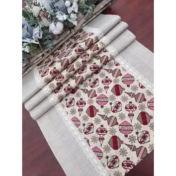 Vánoční dekorace Běhoun vánoční - vánoční ozdoby na béžové v kombinaci s béžovou v režném efektu