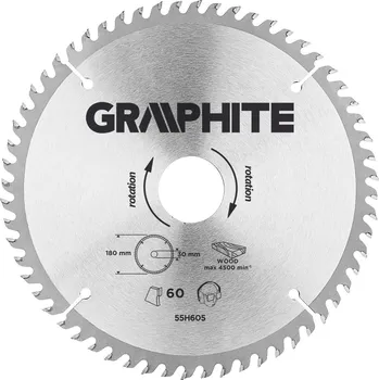 Pilový kotouč Graphite Pilový kotouč, monolitní tvrdokov, 180 x 30 mm, 60 zubů