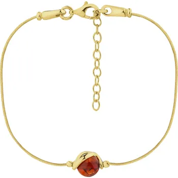 Náramek Pozlacený stříbrný náramek s jantarem - kulička - AP539-9496