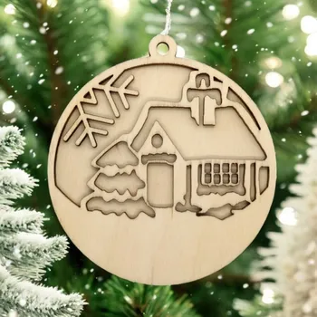 Vánoční ozdoba Pehucraft Dřevěná vánoční 3d ozdoba domeček