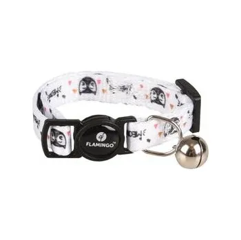 obojek pro kočku Flamingo obojek nylon zdobený pro koťata Simba 10 mm x 15-22 cm s rolničkou bílý