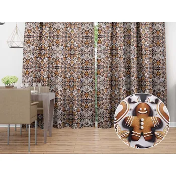 ubrus Saténový závěs LUP-501 Vánoční perníčky na šedém 140x140 cm