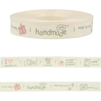 Bavlněná stuha šíře 19 mm handmade, barva Béžová sv.