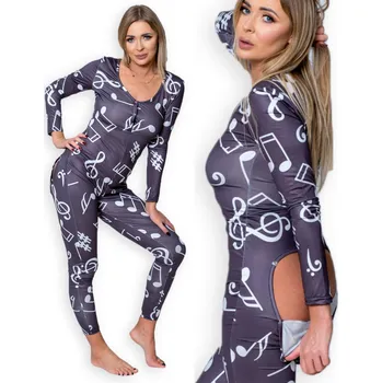 Dámské noční prádlo DÁMSKÉ PYŽAMO DÁREK NA VALENTÝNA PRO PŘÍTELKYNI ROZEPÍNACÍ ŠEDÉ S NOTAMI M