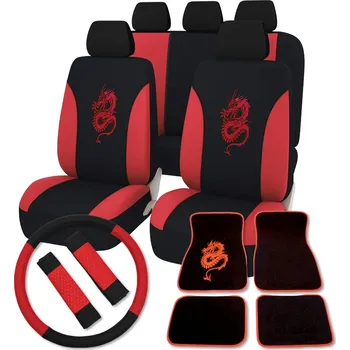 Potah sedadla Autopotahy do auta Drak, červený + potah volantu s návleky na bezpečnostní pásy + textilní koberce
