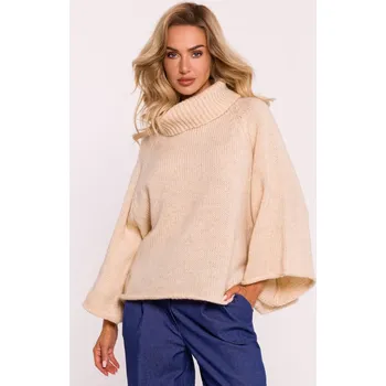 Dámský svetr Rolák s širokými rukávy MOE M822 béžový EU velikost: Univerzální