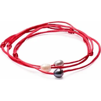 Náramek Sada tří módních náramků s perlami na červené šňůrce obvod cca 16 až 25 cm