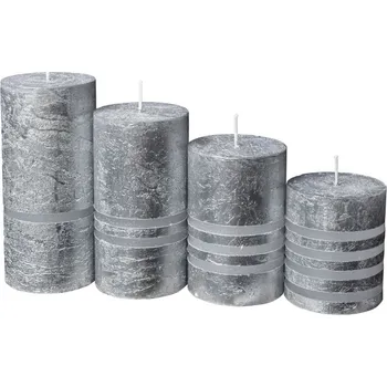 Svíčka Svíčka adventní schody 50x70/90/110/130 mm - stříbrná rustik