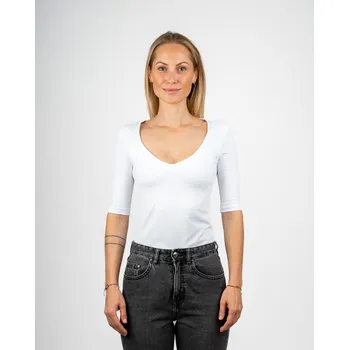 Dámské tričko Padnetito.cz Dámské tričko bílé, hluboký výstřih do V, krátký prodloužený rukáv Velikost: M, Střih: áčkový, Délka: prodloužená je o 4-5 cm delší