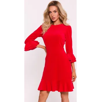 Dámské šaty Společenské sametové šaty s volánky MOE M825 červené EU velikost: L