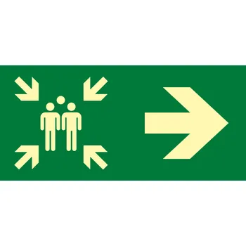 Značení Evakuační shromaždiště vpravo ISO 7010 - fotoluminiscenční fotoluminscenční samolepka 300x150 mm