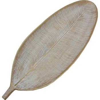 GOBA Talíř dekorační - dřevěný list, zlatý 60cm