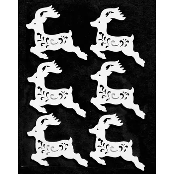 Vánoce Samolepky dřev., skákající jelen, 3,5cm, 6ks/arch