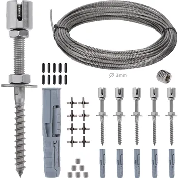 Příslušenství pro plot sada pro upínání rostlin, nerez - lanková stěna pro pnoucí rostliny na zeď, zelená stěna, kompletní set pro lanko ø 3 mm, kotvení vruty, křížové spojky, rozměr 2 x 1 m