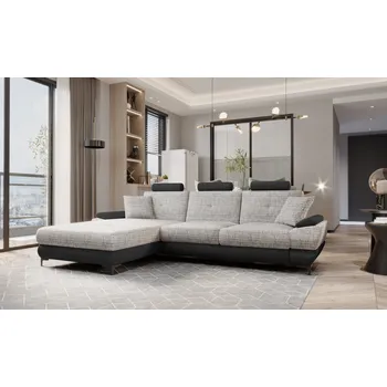 Sedací souprava Rozkládací rohová sedačka MEGAN šedá melír / černá