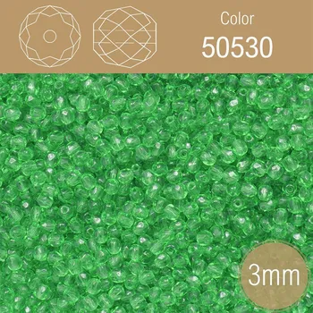 Korálek Korálky BROUŠENÉ 3mm. Barva 50530, průhledná Zelená . Balení 150Ks.