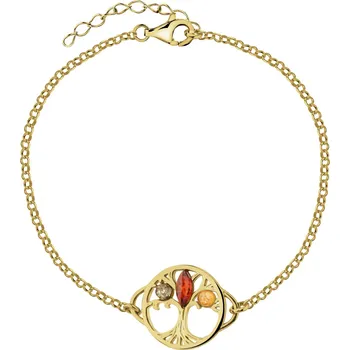 Náramek Pozlacený stříbrný náramek s jantarem - strom - AP539-9491