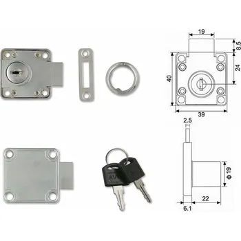 AVES 138-22 Cr zámek zásuvkový SU klíč č. 888 (Zámek pro skříňky, vitríny, zásuvky)