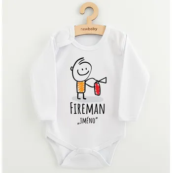 Dětské body s potiskem New Baby FIREMAN "se jménem dítěte", vel. 74 (6-9m)