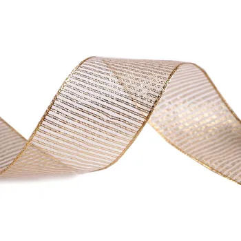 Stuha s lurexem a drátem šíře 40 mm, barva 801 zlatá sv.