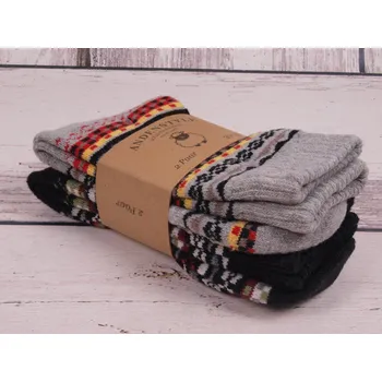 Dámské oblečení CNB BERLIN Termo ponožky SADA 2 PÁRŮ DE 37901 37902 37903 L teplé s vlnou vzorované šedé a černé velikosti ponožek: 23-25 (EUR vel. 35-38)