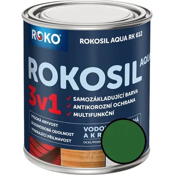 univerzální barva Barva samozákladující Rokosil Aqua 3v1 RK 612 5300 zelená střední, 3 l