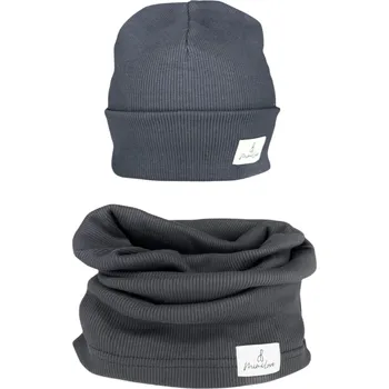 Čepice Mimilove Sada přechodové čepice s nákrčníkem Grafit Limited Edition 06-24m.