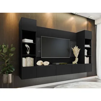 Obývací stěna MOB Obývací stěna Coprea I (černá + mramor černý)