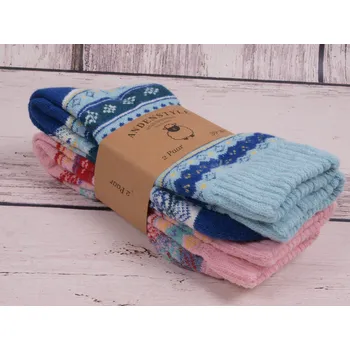 Dámské ponožky CNB BERLIN Termo ponožky SADA 2 PÁRŮ DE 37901 37902 37903 F teplé s vlnou vzorované růžové a modré velikosti ponožek: 26-28 (EUR vel. 39-42)