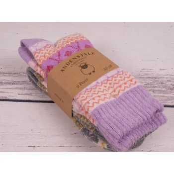 Dámské ponožky CNB BERLIN Termo ponožky SADA 2 PÁRŮ DE 37901 37902 37903 A teplé s vlnou vzorované fialkové a šedé velikosti ponožek: 26-28 (EUR vel. 39-42)