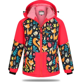Dívčí zimní bunda - KUGO PB5881, neonově lososová / lesní zvířátka Barva: Lososová, Velikost: 110